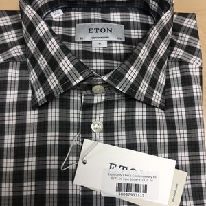 Eton Shirts - Eton Grey Check Spread Collar Eton Shirts - Eton Grey Check Spread Collar